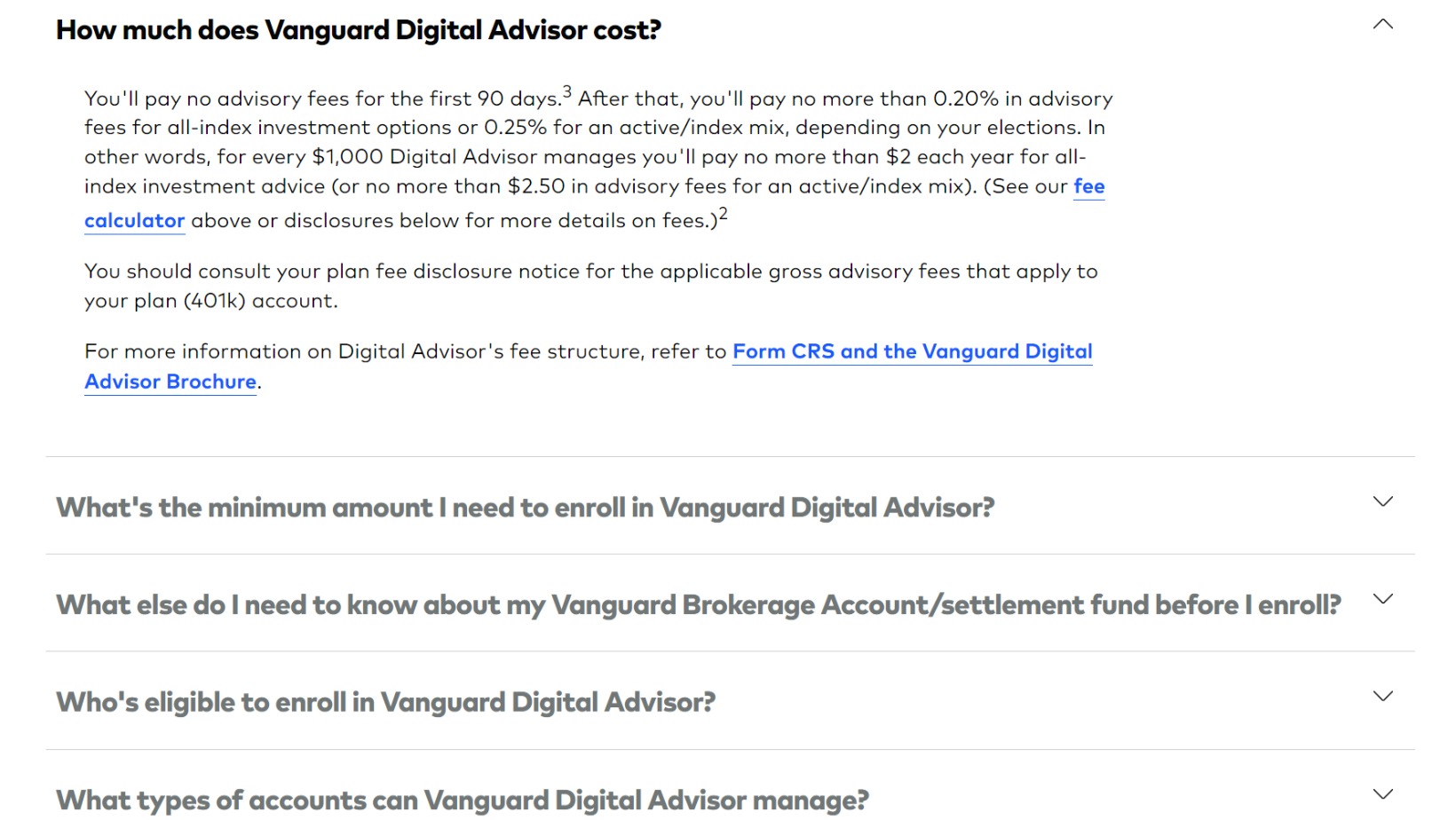 Vanguard Robo Advisor Fees